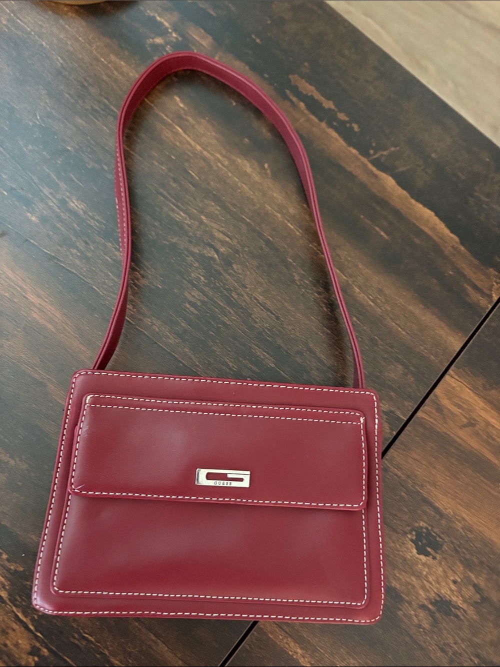GUESS Burgundy Leather Crossbody Bag